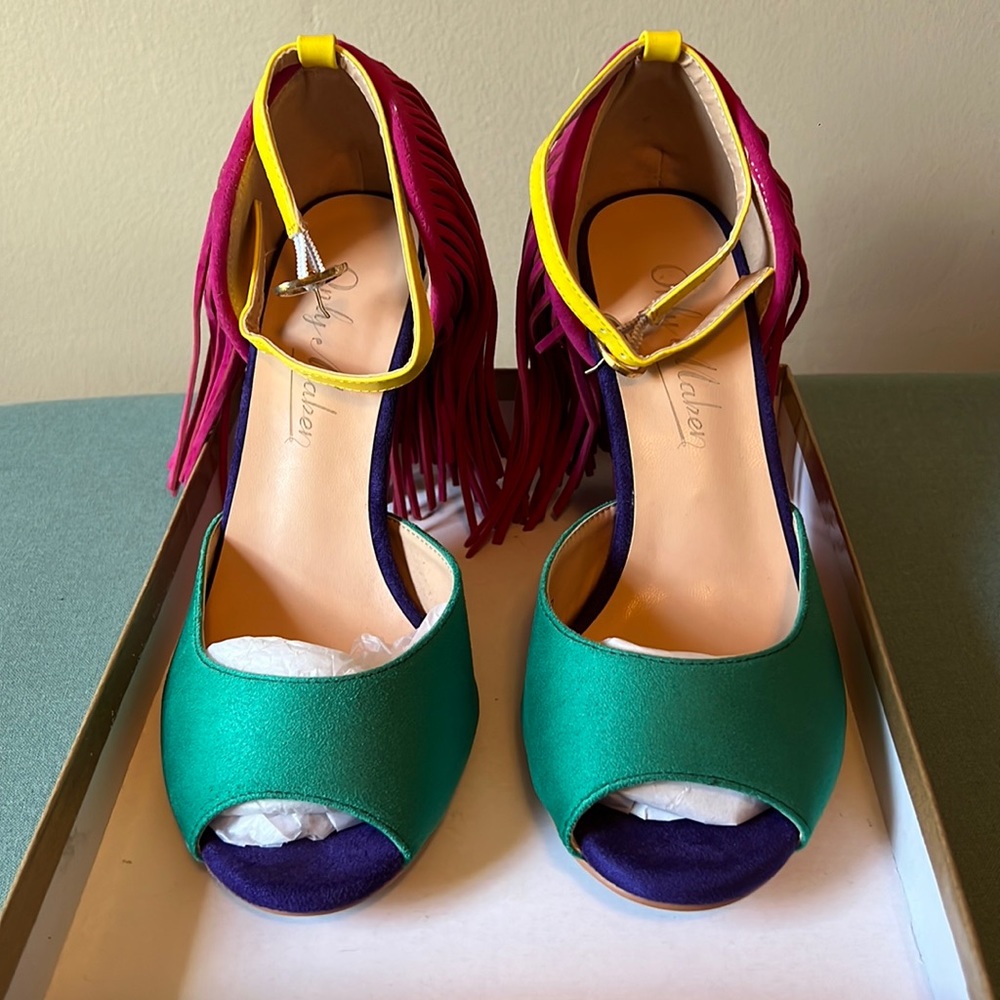 Colorful tassel heeled sandals NIB